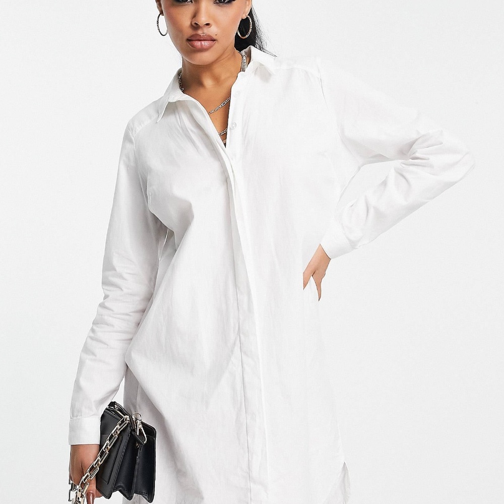 NWT Stradivarius white button up shirt dress size small